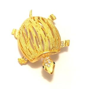 KENNETH JAY LANE, SATIN GOLD TURTLE PIN, WITH PAVE